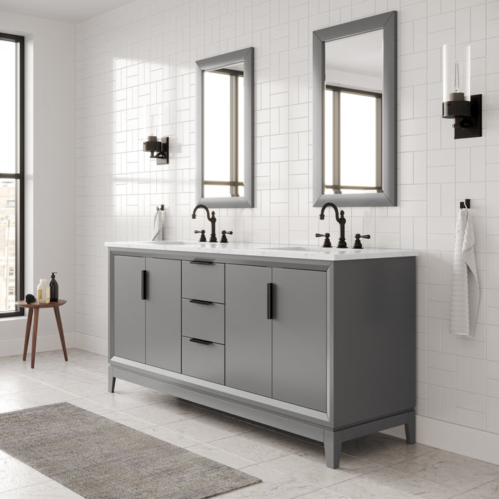 Kingston Elizabeth EL72CW03CG - 72 in. x 22 in. Bathroom Vanity Carrara White Marble Top and White Ceramic Basins, Cashmere Grey