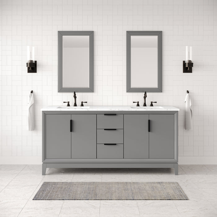 Kingston Elizabeth EL72CW03CG - 72 in. x 22 in. Bathroom Vanity Carrara White Marble Top and White Ceramic Basins, Cashmere Grey