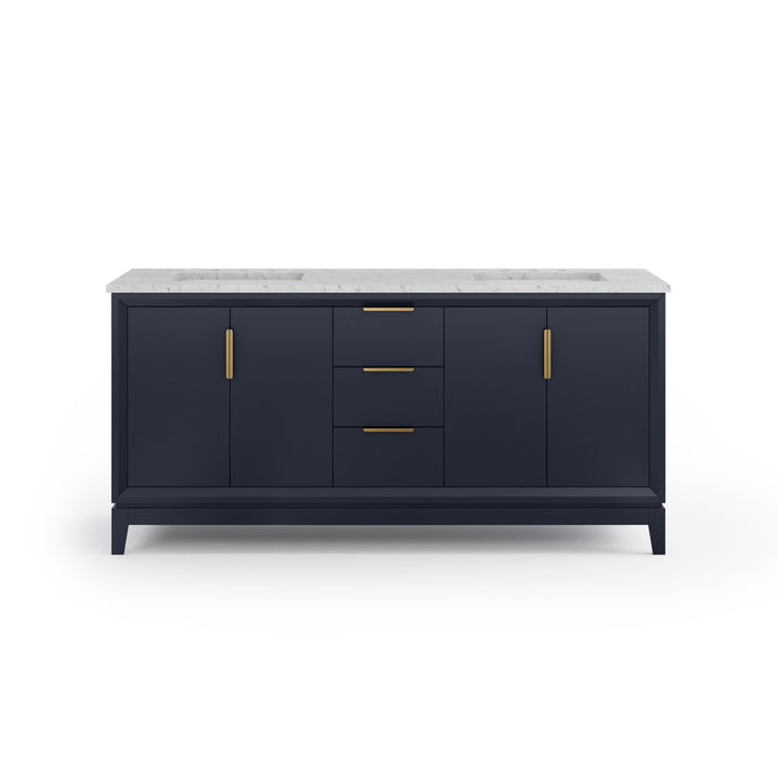 Kingston Elizabeth EL72CW06MB - 72 in. x 22 in. Bathroom Vanity Carrara White Marble Top and White Ceramic Basins, Monarch Blue