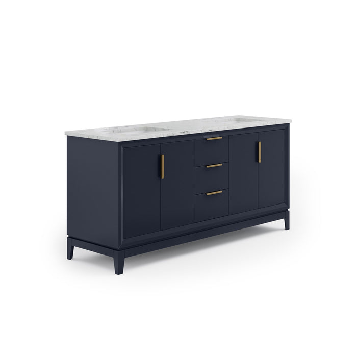 Kingston Elizabeth EL72CW06MB - 72 in. x 22 in. Bathroom Vanity Carrara White Marble Top and White Ceramic Basins, Monarch Blue
