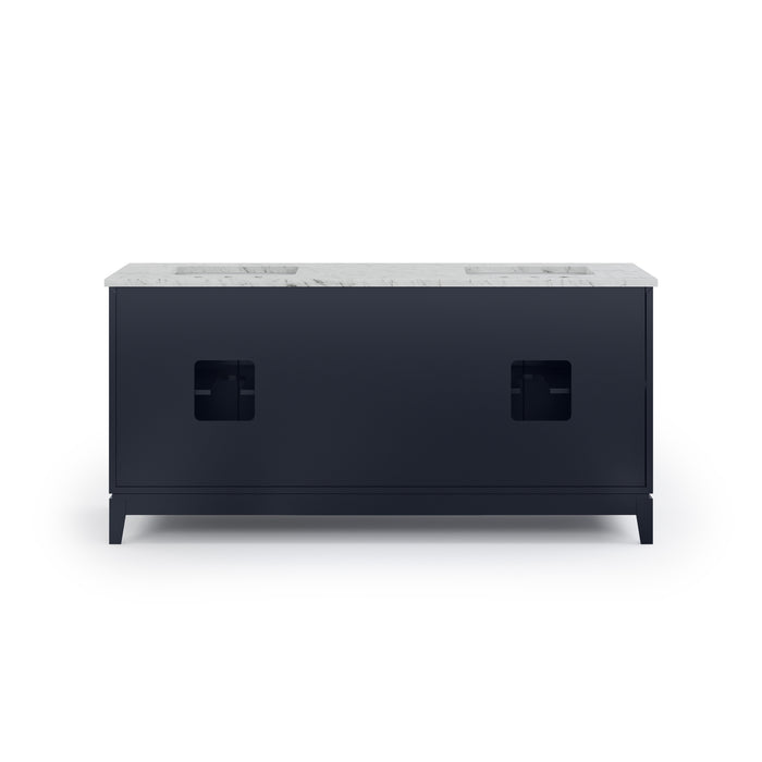 Kingston Elizabeth EL72CW06MB - 72 in. x 22 in. Bathroom Vanity Carrara White Marble Top and White Ceramic Basins, Monarch Blue