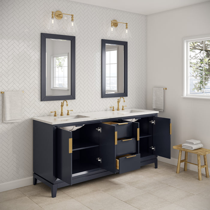 Kingston Elizabeth EL72CW06MB - 72 in. x 22 in. Bathroom Vanity Carrara White Marble Top and White Ceramic Basins, Monarch Blue
