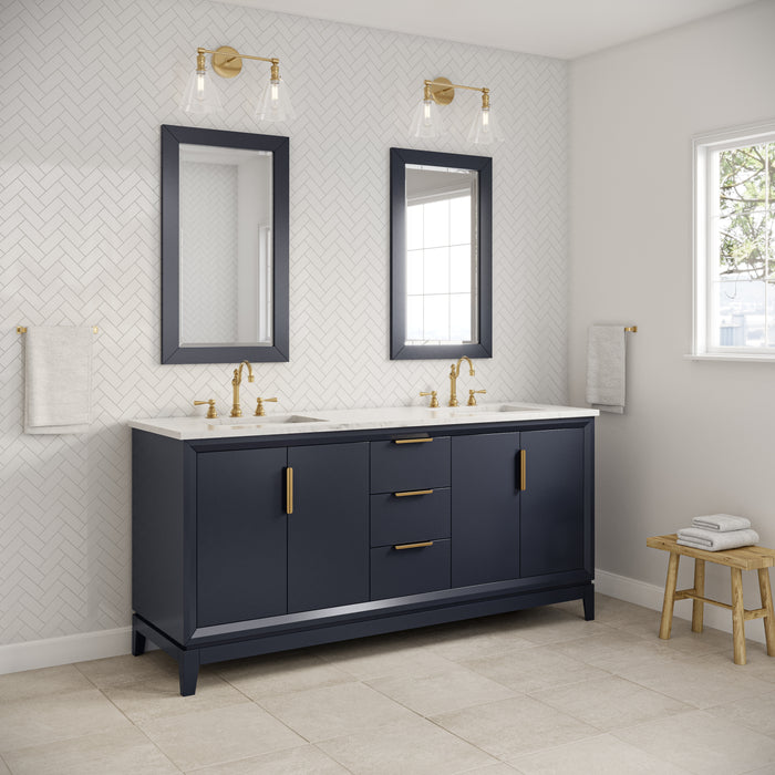 Kingston Elizabeth EL72CW06MB - 72 in. x 22 in. Bathroom Vanity Carrara White Marble Top and White Ceramic Basins, Monarch Blue
