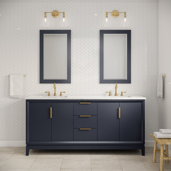 Kingston Elizabeth EL72CW06MB - 72 in. x 22 in. Bathroom Vanity Carrara White Marble Top and White Ceramic Basins, Monarch Blue