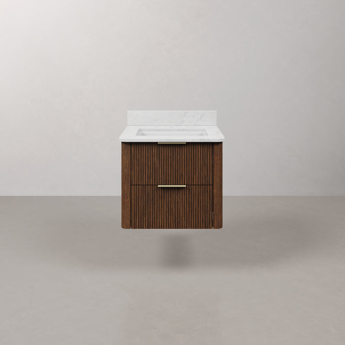 Kingston Eureka EU24EM00TO - 24 in. x 22 in. Bathroom Vanity Single Sink Freestanding with Carrara White Engineered Stone Top, Truffle Oak