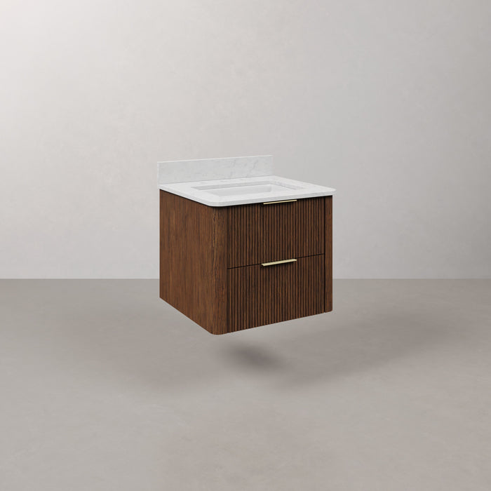 Kingston Eureka EU24EM00TO - 24 in. x 22 in. Bathroom Vanity Single Sink Freestanding with Carrara White Engineered Stone Top, Truffle Oak