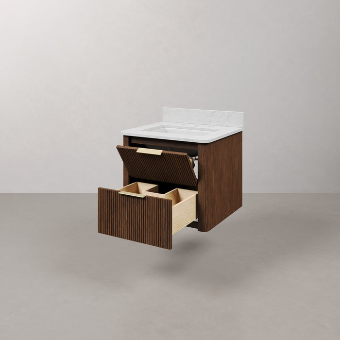 Kingston Eureka EU24EM00TO - 24 in. x 22 in. Bathroom Vanity Single Sink Freestanding with Carrara White Engineered Stone Top, Truffle Oak
