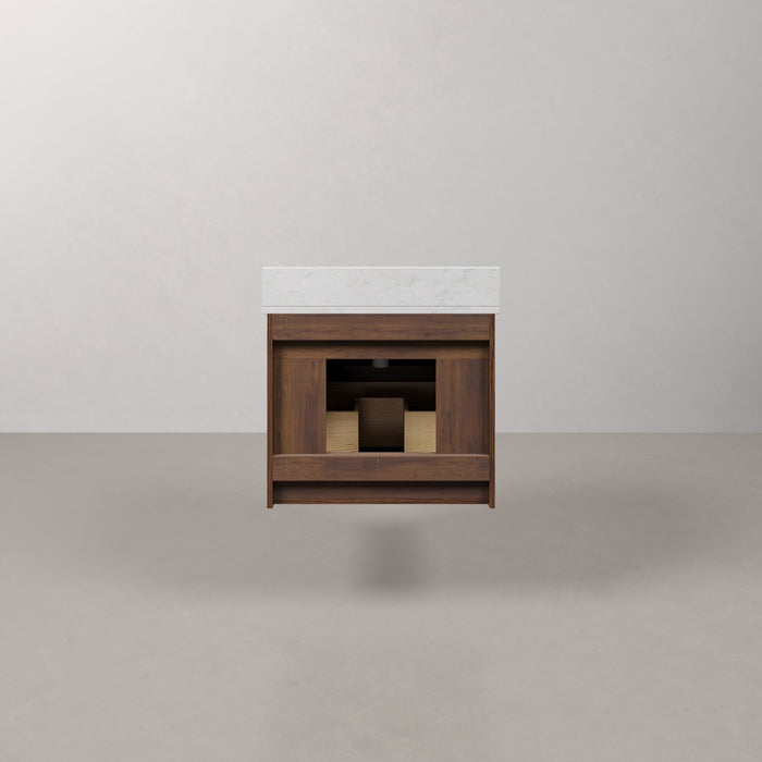 Kingston Eureka EU24EM00TO - 24 in. x 22 in. Bathroom Vanity Single Sink Freestanding with Carrara White Engineered Stone Top, Truffle Oak