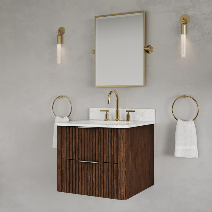 Kingston Eureka EU24EM00TO - 24 in. x 22 in. Bathroom Vanity Single Sink Freestanding with Carrara White Engineered Stone Top, Truffle Oak