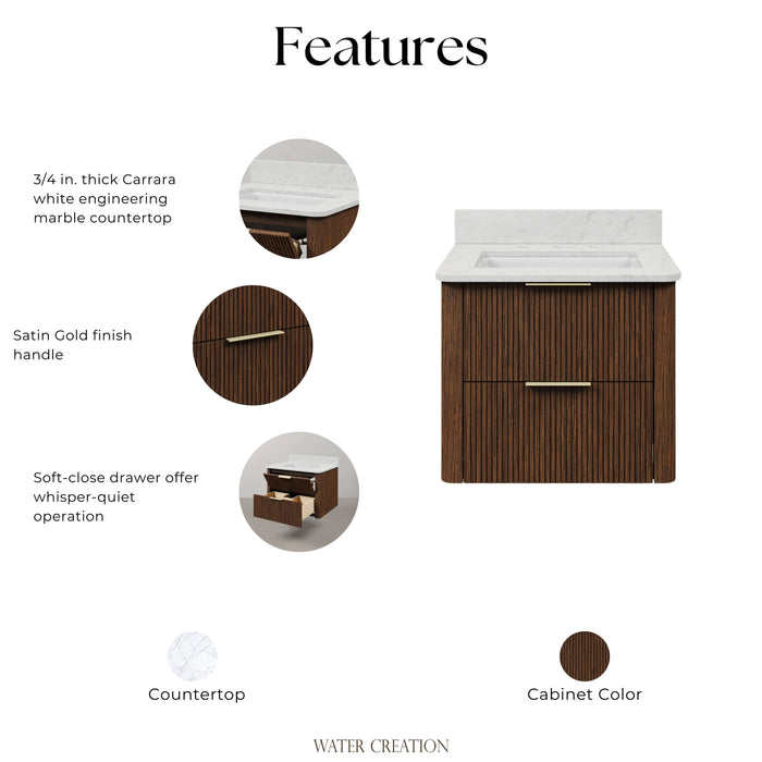 Kingston Eureka EU24EM00TO - 24 in. x 22 in. Bathroom Vanity Single Sink Freestanding with Carrara White Engineered Stone Top, Truffle Oak