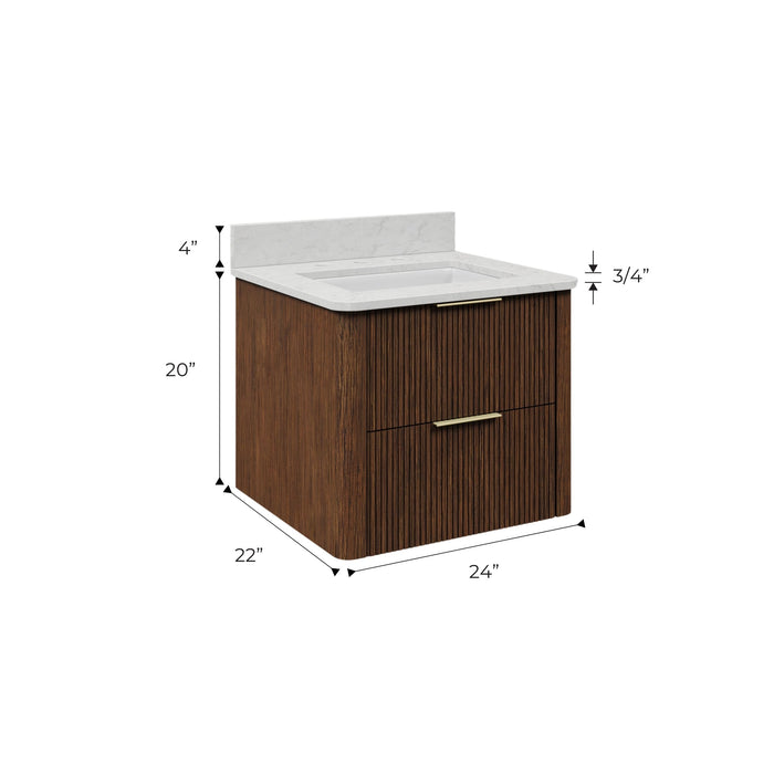 Kingston Eureka EU24EM00TO - 24 in. x 22 in. Bathroom Vanity Single Sink Freestanding with Carrara White Engineered Stone Top, Truffle Oak