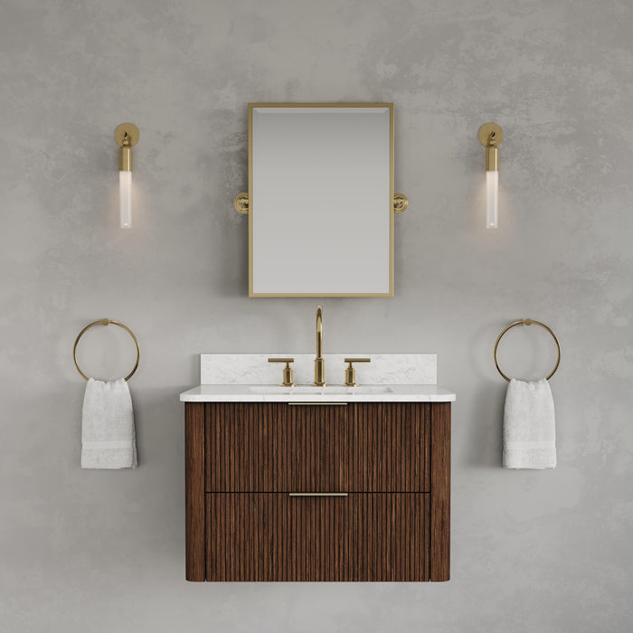 Kingston Eureka EU30EM00TO - 30 in. x 22 in. Bathroom Vanity Single Sink Freestanding with Carrara White Engineered Stone Top, Truffle Oak