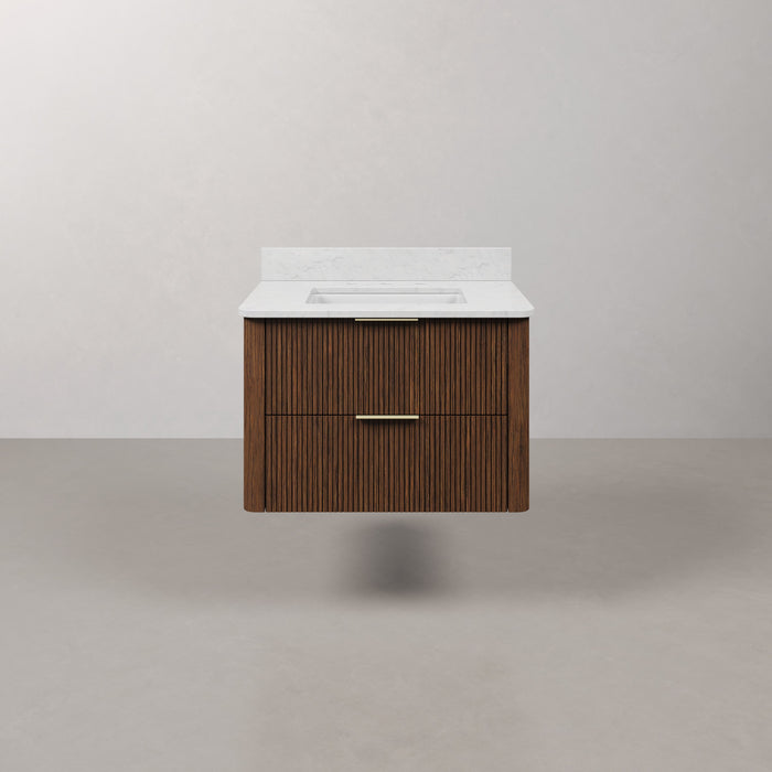 Kingston Eureka EU30EM00TO - 30 in. x 22 in. Bathroom Vanity Single Sink Freestanding with Carrara White Engineered Stone Top, Truffle Oak
