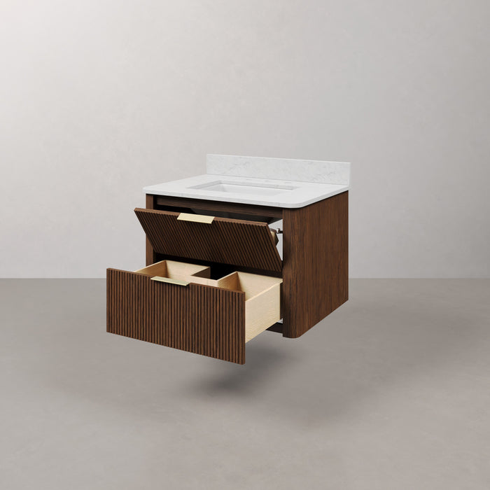 Kingston Eureka EU30EM00TO - 30 in. x 22 in. Bathroom Vanity Single Sink Freestanding with Carrara White Engineered Stone Top, Truffle Oak