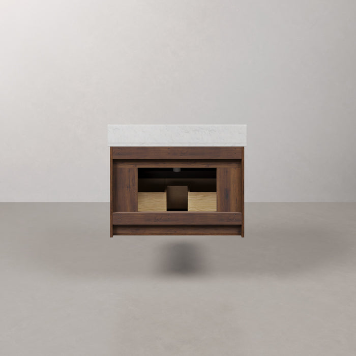 Kingston Eureka EU30EM00TO - 30 in. x 22 in. Bathroom Vanity Single Sink Freestanding with Carrara White Engineered Stone Top, Truffle Oak
