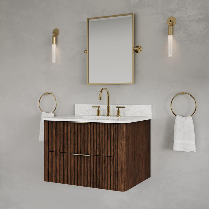Kingston Eureka EU30EM00TO - 30 in. x 22 in. Bathroom Vanity Single Sink Freestanding with Carrara White Engineered Stone Top, Truffle Oak