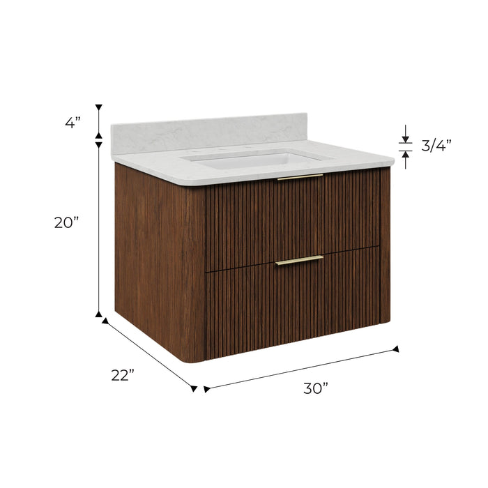 Kingston Eureka EU30EM00TO - 30 in. x 22 in. Bathroom Vanity Single Sink Freestanding with Carrara White Engineered Stone Top, Truffle Oak