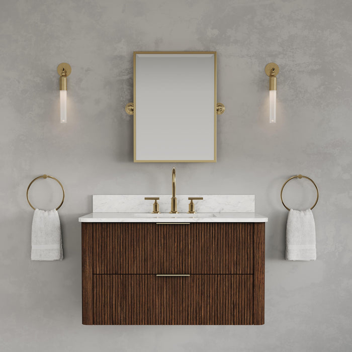 Kingston Eureka EU36EM00TO - 36 in. x 22 in. Bathroom Vanity Single Sink Freestanding with Carrara White Engineered Stone Top, Truffle Oak