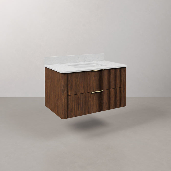 Kingston Eureka EU36EM00TO - 36 in. x 22 in. Bathroom Vanity Single Sink Freestanding with Carrara White Engineered Stone Top, Truffle Oak