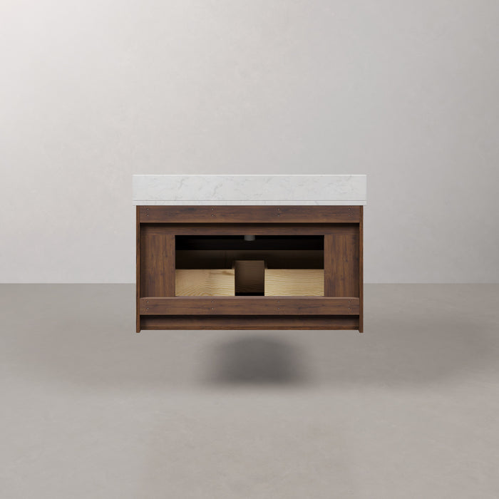 Kingston Eureka EU36EM00TO - 36 in. x 22 in. Bathroom Vanity Single Sink Freestanding with Carrara White Engineered Stone Top, Truffle Oak