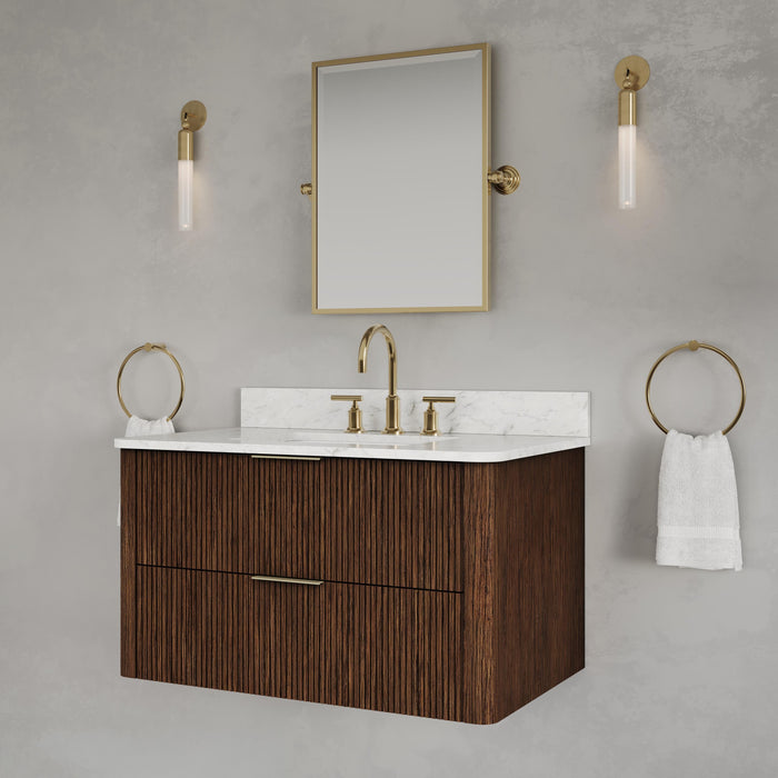 Kingston Eureka EU36EM00TO - 36 in. x 22 in. Bathroom Vanity Single Sink Freestanding with Carrara White Engineered Stone Top, Truffle Oak