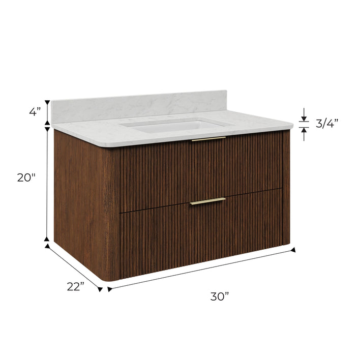 Kingston Eureka EU36EM00TO - 36 in. x 22 in. Bathroom Vanity Single Sink Freestanding with Carrara White Engineered Stone Top, Truffle Oak