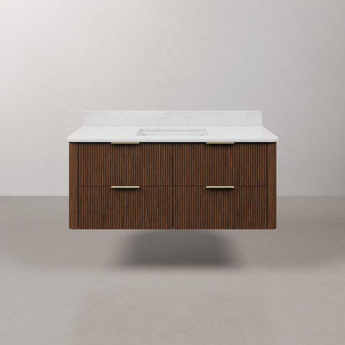 Kingston Eureka EU48EM00TO - 48 in. x 22 in. Bathroom Vanity Single Sink Freestanding with Carrara White Engineered Stone Top, Truffle Oak