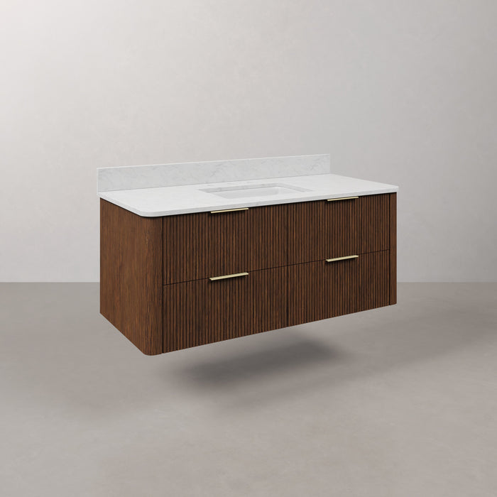 Kingston Eureka EU48EM00TO - 48 in. x 22 in. Bathroom Vanity Single Sink Freestanding with Carrara White Engineered Stone Top, Truffle Oak