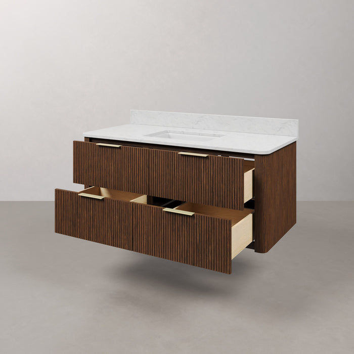 Kingston Eureka EU48EM00TO - 48 in. x 22 in. Bathroom Vanity Single Sink Freestanding with Carrara White Engineered Stone Top, Truffle Oak