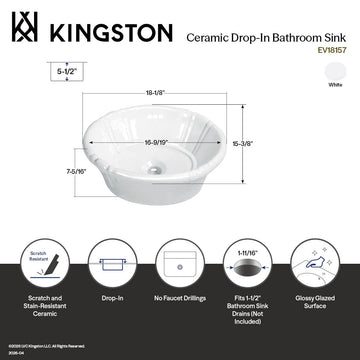 Kingston Heirloom EV18157 - Vintage 18-1/8 Inch Vitreous China