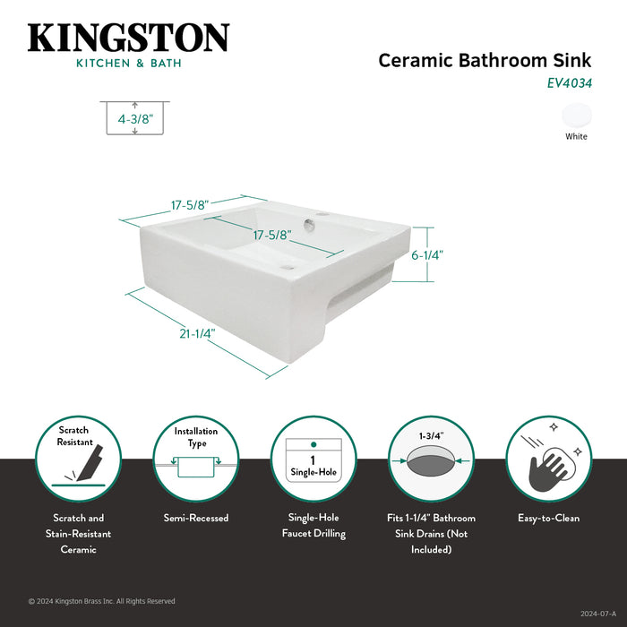 Kingston Sona EV4034 - Concord 21-1/4 Inch Ceramic Square Semi-Recessed Vessel Sink, White
