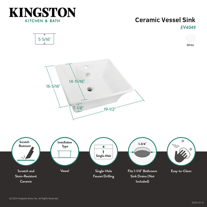 Forte EV4049 19-1/2 Inch Ceramic Rectangular Vessel Sink, White