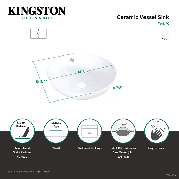 Perfection EV4129 15-3/4 Inch Ceramic Round Vessel Sink, White