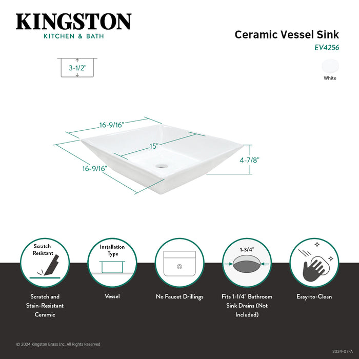 Artisan EV4256 16-9/16 Inch Ceramic Square Vessel Sink, White