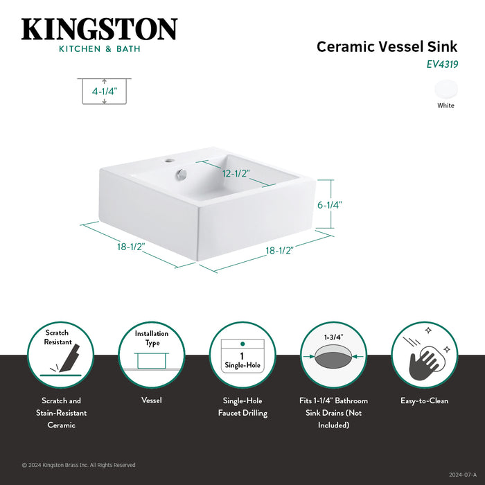Kingston Sona EV4319 - Sierra 18-1/2 Inch Ceramic Square Vessel Sink, White