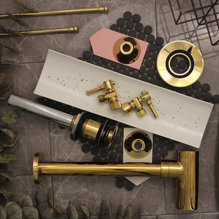 Kingston Sona EV6002 - Trimscape Brass Push Pop-Up Bathroom Sink Drain with Overflow, 22 Gauge, Polished Brass