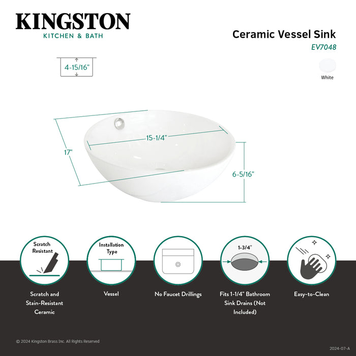 Kingston Sona EV7048 - Le Country 17-Inch Ceramic Round Vessel Sink, White