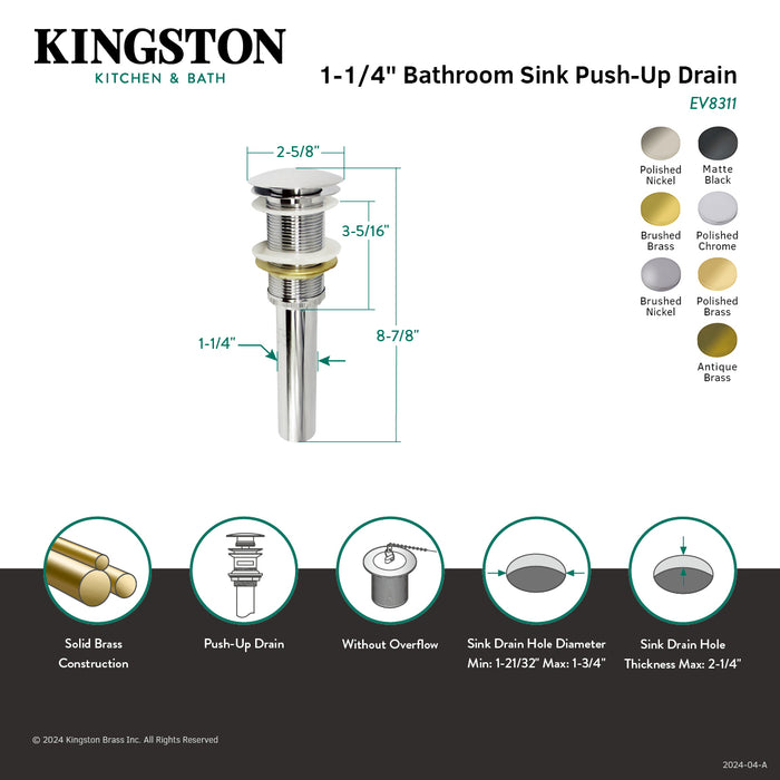 Kingston Sona EV8313 - Coronet Brass Push Pop-Up Bathroom Sink Drain, Antique Brass