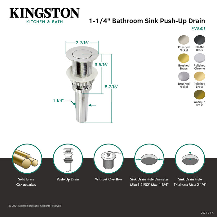 Coronet EV8413 Brass Push Pop-Up Bathroom Sink Drain, Antique Brass