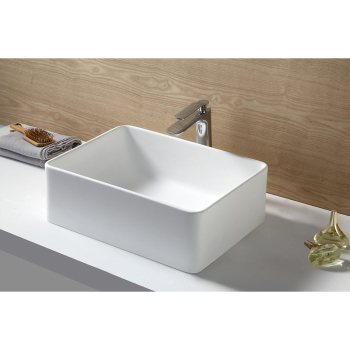 Arcticstone EVA20156 19-11/16 Inch Solid Surface White Stone Rectangular Vessel Sink, Matte White