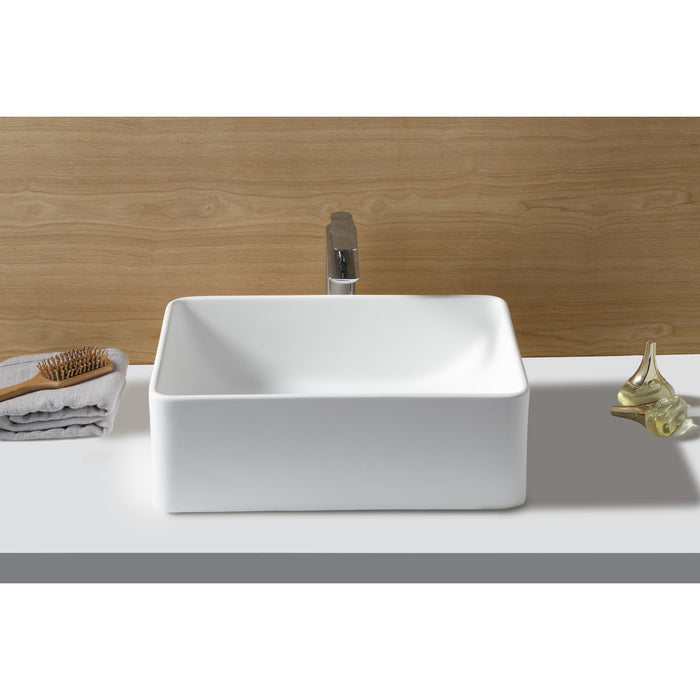 Arcticstone EVA20156 19-11/16 Inch Solid Surface White Stone Rectangular Vessel Sink, Matte White