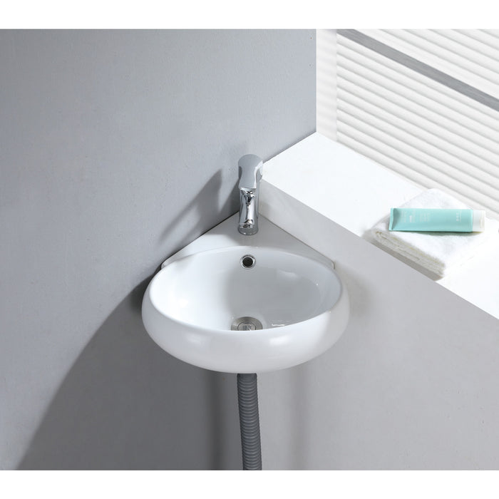 Kingston Sona EVC15154 - Minim 15-9/16 Inch Ceramic Corner Bathroom Sink (Single Hole), White