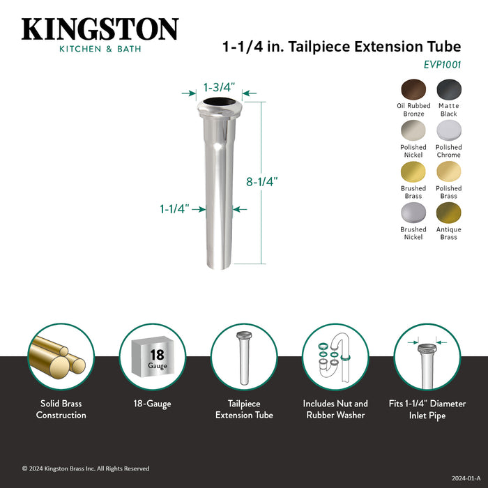 Kingston Century EVP1007 1-1/4" x 8" Brass Slip Joint Tailpiece Extension Tube, Brushed Brass