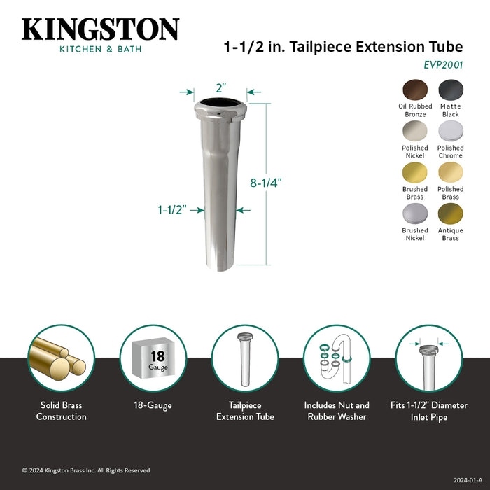1-1/4" OD X 8" Brass Slip Joint Extension Tube - 18 Gauge Heavy Duty For Sink Drain/P-Trap (Brushed Brass)