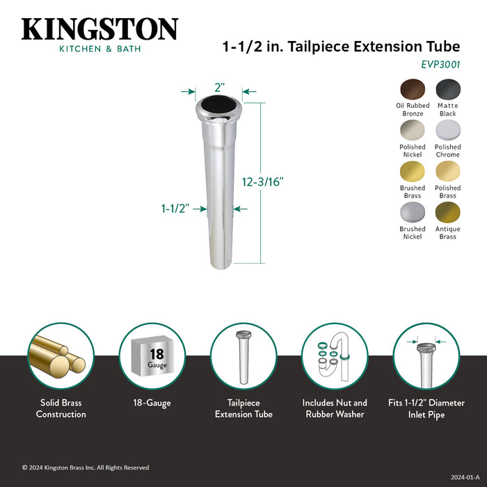 Kingston Century EVP3005 1-1/2" x 12" Brass Slip Joint Tailpiece Extension Tube, Oil Rubbed Bronze