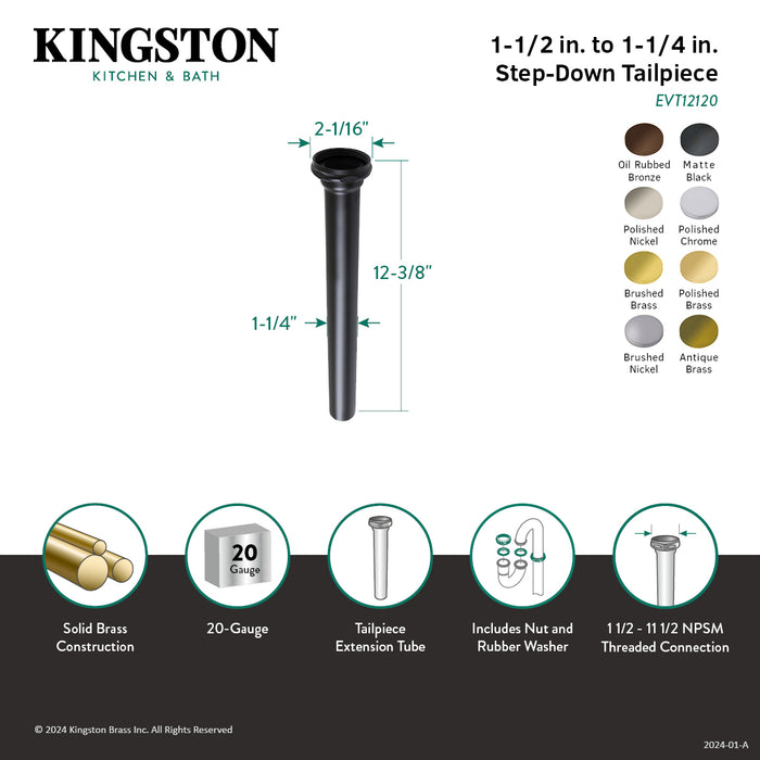 Kingston Possibility EVT12120 1-1/2" to 1-1/4" Step-Down Tailpiece, 12" Length, Matte Black