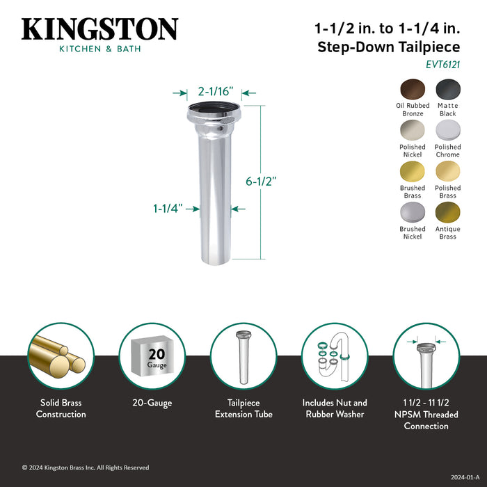 Kingston Possibility EVT6122 1-1/2" to 1-1/4" Step-Down Tailpiece, 6" Length, Polished Brass
