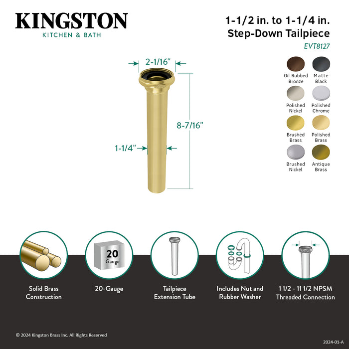Kingston Possibility EVT8126 1-1/2" to 1-1/4" Step-Down Tailpiece, 8" Length, Polished Nickel