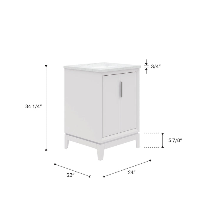 Kingston Elizabeth EL24CW01PW - 24 in. x 22 in. Bathroom Vanity Carrara White Marble Top, Pure White