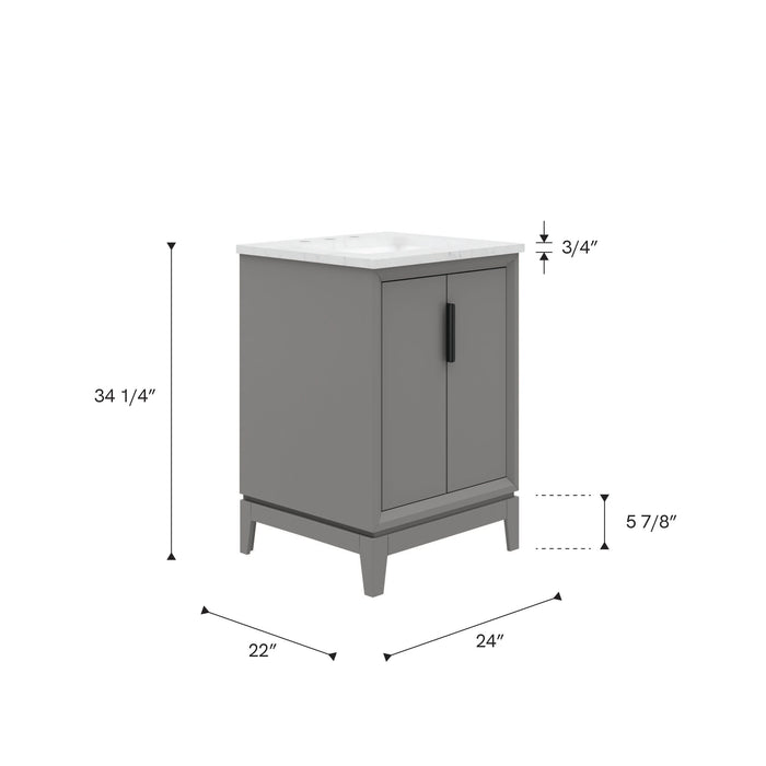 Kingston Elizabeth EL24CW03CG - 24 in. x 22 in. Bathroom Vanity Carrara White Marble Top, Cashmere Grey